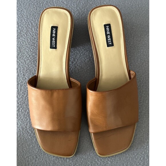 Nine West Pathi Women's Block Heel Sandals Tan Sz 10 M Pathi3 slip on NIB - Picture 3 of 10